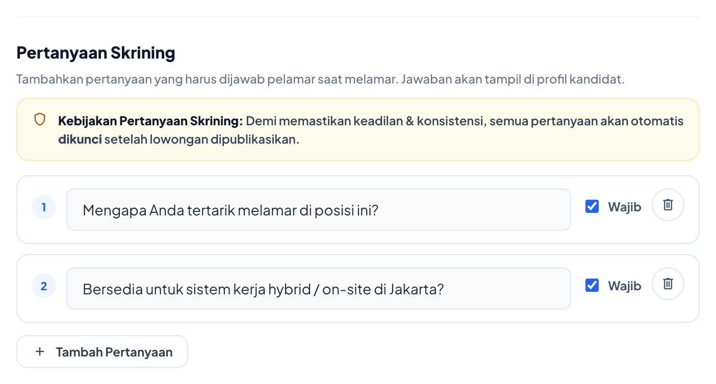 Pengaturan pertanyaan skrining