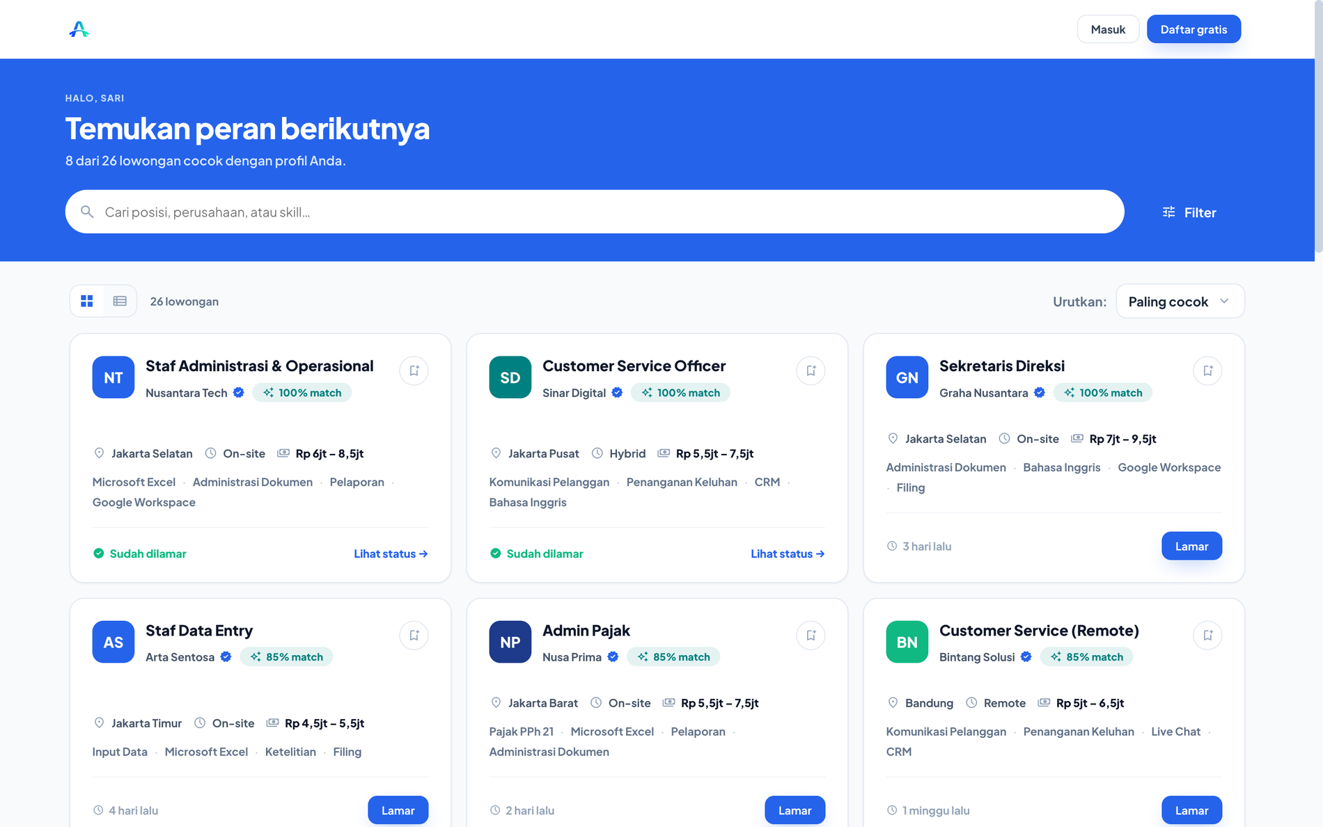 Telusur lowongan sebagai tamu